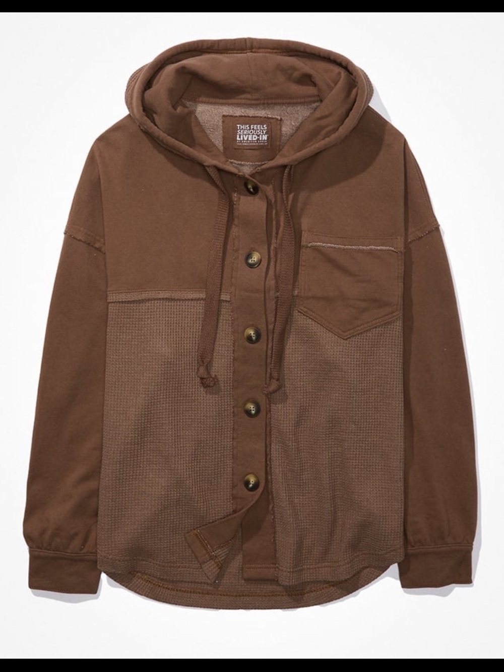 American eagle big hug Button-Front Hooded Sweatshirt Jacket - Brown